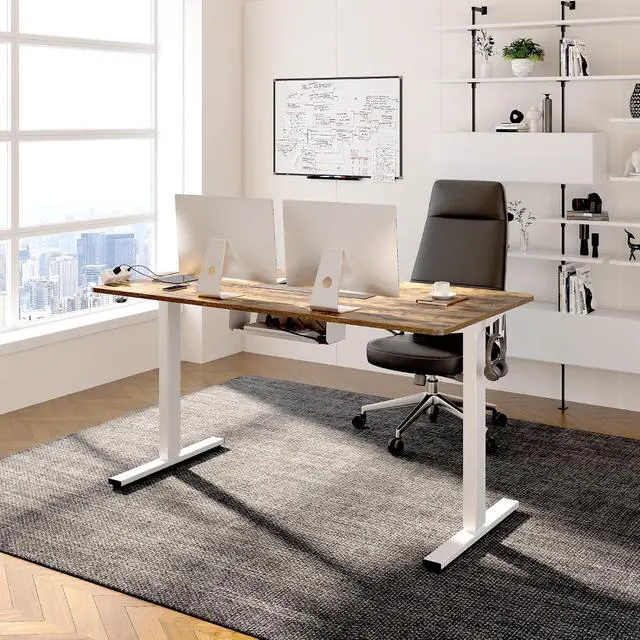 Alt view image 2 of 7 - EN2 Whole-Piece Standing Desk with Clamp Power Strip, 48 x 30 Electric Stand Up Height Adjustable Desk with Cable Management (White Frame + 48" Rustic Brown Desktop, 2 Packages)