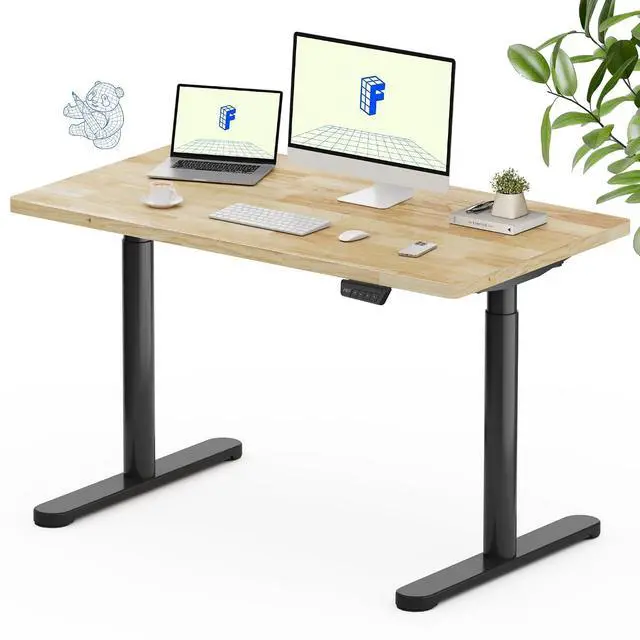 Main image of Solid Wood Standing Desk, 48" x 24" Real Wood Desktop with Natural Grain, Durable & Sustainable Workstation for Home Office and Multi-Monitor Setups (Rubber Wood, Black Oval Legs)