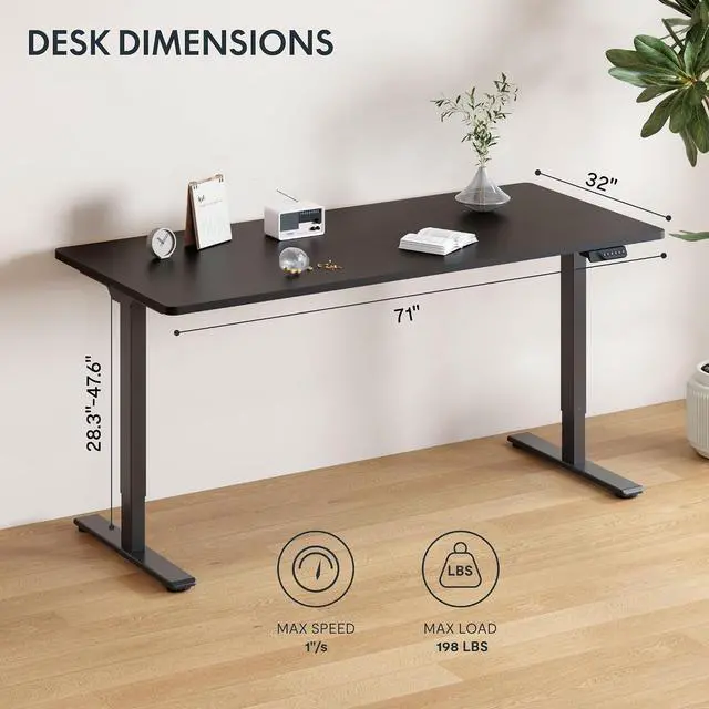 Alt view image 3 of 7 - 71"x32" Large Dual Motor Electric Standing Desk, Black - 198 LBS Heavy-Duty Capacity, Ideal for Home Office, Creative Studio, or Multi-Monitor Setup