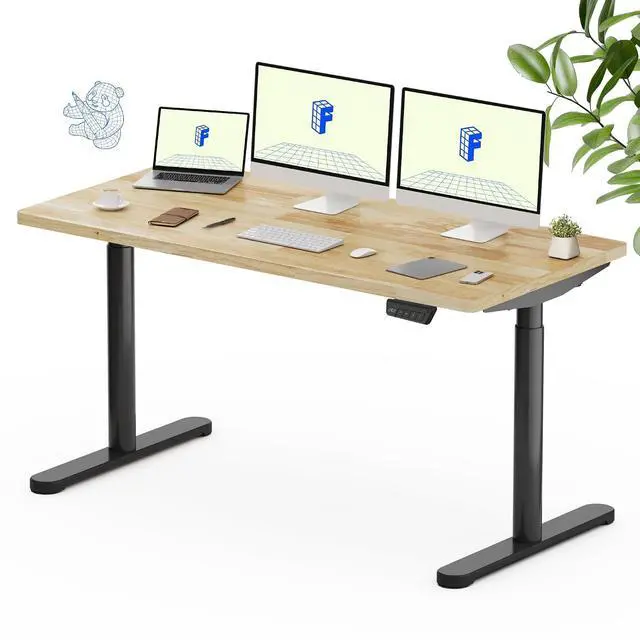 Main image of Solid Wood Standing Desk, 63" x 24" Real Wood Desktop with Natural Grain, Durable & Sustainable Workstation for Home Office and Multi-Monitor Setups (Rubber Wood, Black Oval Legs)