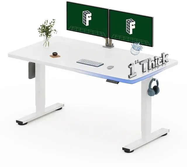 Main image of 55"x28" One-Piece Electric Standing Desk, 1" Thick Seamless Desktop for Home Office, Study & Multi-Monitor Setup, White