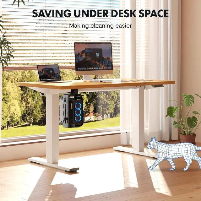 Alt view image 2 of 7 - EN2 48''x24'' Electric Standing Desk with PC Stand Bundle, One-Piece Desktop, Easy-to-Install Hanging Design PC Mount, Bundle for Home Office, Game & Small Spaces, Maple