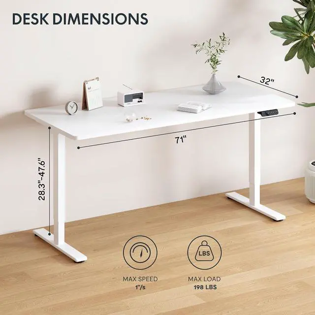 Alt view image 3 of 7 - 71"x32" Large Dual Motor Electric Standing Desk, White - 198 LBS Heavy-Duty Capacity, Ideal for Home Office, Creative Studio, or Multi-Monitor Setup