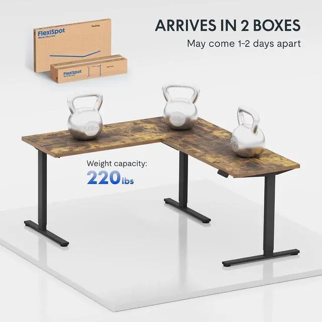 Alt view image 4 of 7 - L Shaped Standing Desk, 71 x 63 Inch Electric Height Adjustable Corner Desk, Sit Stand Computer Workstation, Preset Controller, Home Office, Black Frame with Rustic Brown Top