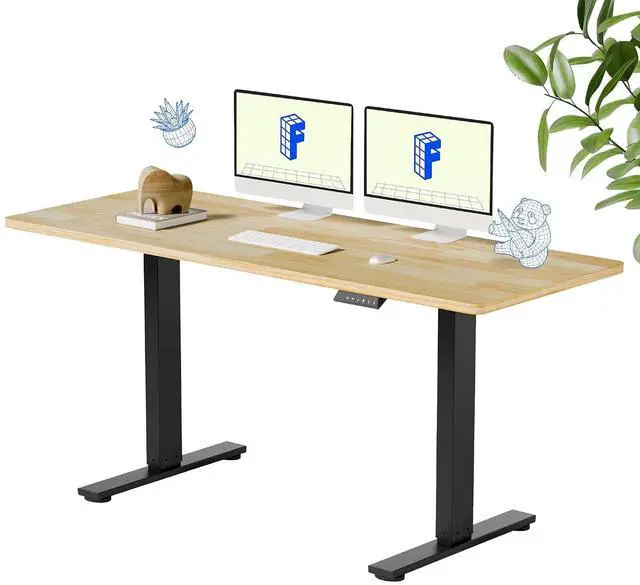 Main image of Solid Wood Standing Desk, 63" x 24" Real Wood Desktop with Natural Grain, Durable & Sustainable Workstation for Home Office and Multi-Monitor Setups (Rubber Wood, Black Frame)