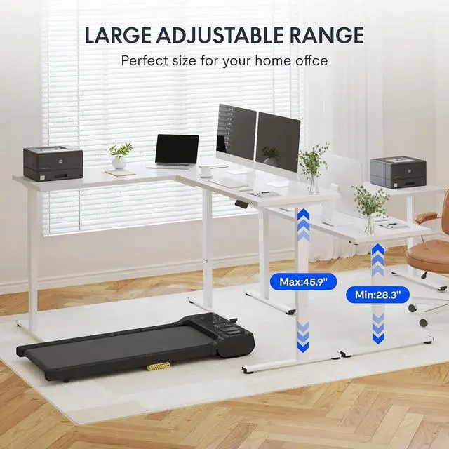 Alt view image 7 of 7 - L Shaped Standing Desk with Drawer, 71 x 63 Inch Electric Height Adjustable Corner Desk, Sit Stand Computer Workstation, Preset Controller, Home Office, White Frame with White Top