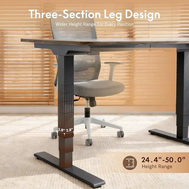Alt view image 7 of 7 - E6 MAX Woodix Acacia Solid Wood 60"x30" Dual Motor Heavy Duty Standing Desk, 330lbs Capacity, 3-Stage Height Adjustable Desk w/Cable Management & Wheels(Natural Acacia Wood + Black Frame)