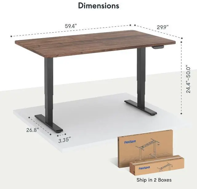 Alt view image 2 of 7 - E6 MAX Real Walnut Veneer 60x30 Inch Dual Motor Standing Desk, 330lbs Weight Capacity w/WarpResistant SolidCore, 3Stage Height Adjustable Sit Stand Desk with Wheels (Black Frame)