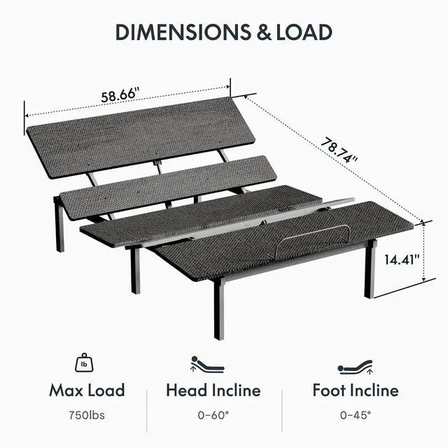 Alt view image 2 of 7 - Adjustable Bed Frame Base Queen, Head and Foot Incline, Zero Gravity, One-Touch Flat, 2 Memory Settings, Wireless Remote, Flashlight, Whisper Quiet Durable Motor, Mattress Holder, S2E-PRO