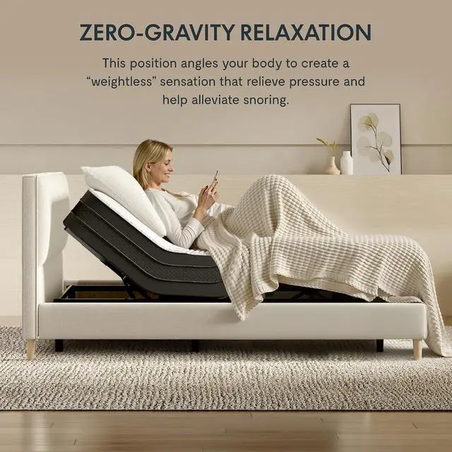 Alt view image 3 of 6 - Adjustable Bed Frame Base Split King, Head & Foot Incline, Zero Gravity, One-Touch Flat, 2 Memory Settings, Wireless Remote, Whisper Quiet Durable Motor, Mattress Holder, S2E-PRO