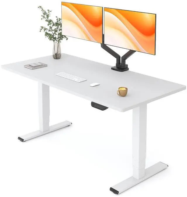 Main image of E6 MAX Dual Motor 55x28 Inch 3-Stage Heavy Duty Standing Desk, 330lbs Weight Capacity, Height Adjustable Desk w/Cable Management & Wheels (Seamless White Desktop + White Frame)