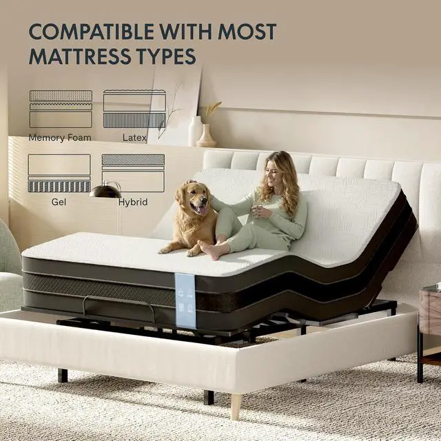 Alt view image 7 of 7 - Adjustable Bed Frame Base Queen, Head and Foot Incline, Zero Gravity, One-Touch Flat, 2 Memory Settings, Wireless Remote, Flashlight, Whisper Quiet Durable Motor, Mattress Holder, S2E-PRO