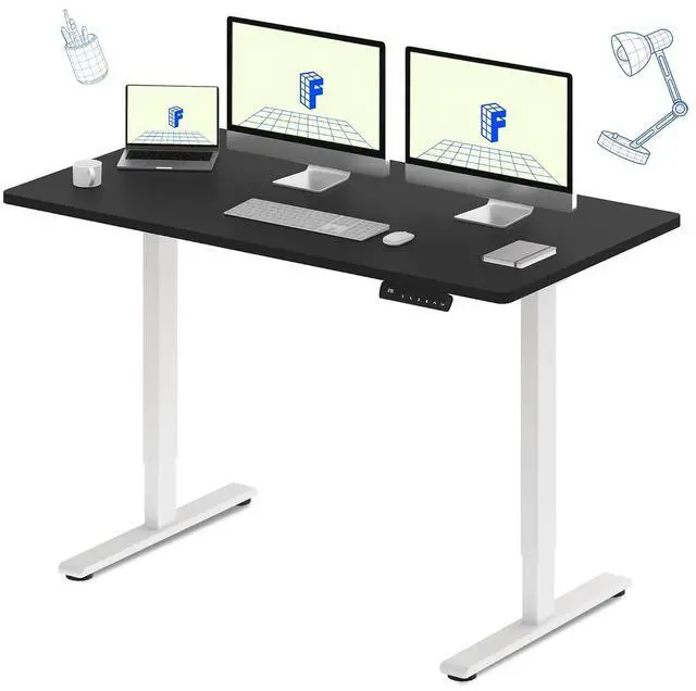 Main image of E3 Dual Motor 60 x 24 Electric Standing Desk Sit Stand Up Desk, Holds 220 lbs, Adjustable Height w/Memory Presets, One-Piece Black Desktop & White Frame, Ships in 2 Boxes
