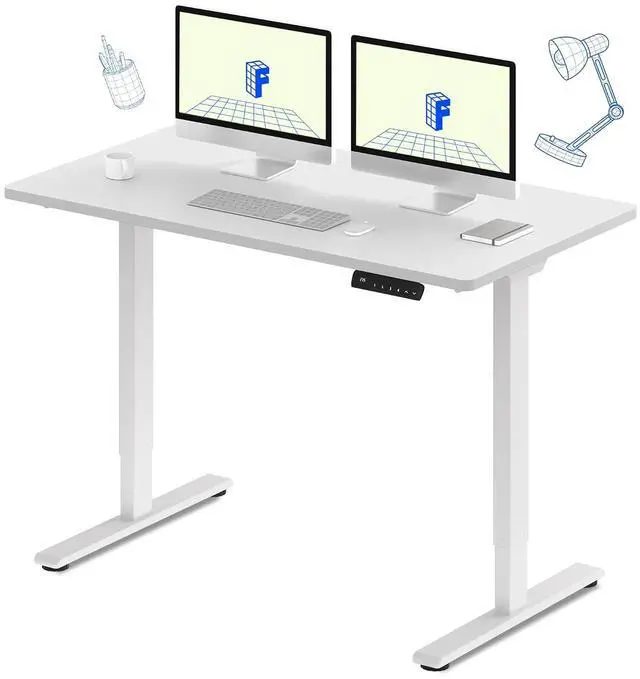 Main image of E3 Dual Motor Electric Standing Desk 55 x 28 Sit Stand Up Desk, Holds 220 lbs, Adjustable Height w/Memory Presets, One-Piece White Desktop & White Frame, Ships in 2 Boxes