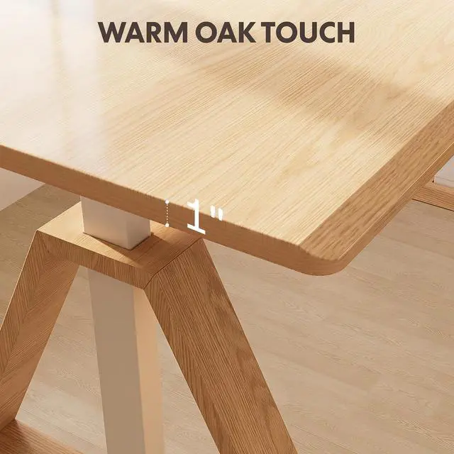 Alt view image 3 of 7 - 60 x 30 Inch Oak Executive Standing Desk, Dual Motor Electric Height Adjustable Desk, Japanese Minimalist Sit-Stand Desk for Home Office and Writing, 222 LBS, Natural