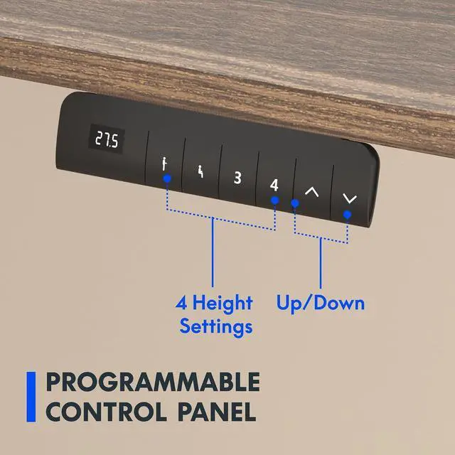 Alt view image 3 of 4 - E3 Dual Motor Electric Standing Desk 55 x 28 Sit Stand Up Desk, Holds 220 lbs, Adjustable Height w/Memory Presets, One-Piece Brown Wood Grain Desktop & White Frame, Ships in 2 Boxes