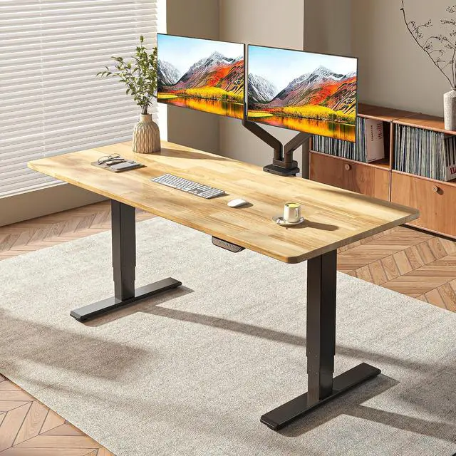 Main image of E6 MAX Solid Wood Dual Motor 55x24 Inch 3-Stage Heavy Duty Standing Desk, 330lbs Weight Capacity, Height Adjustable Desk w/Cable Management & Wheels(Butcher Block Rubberwood + Black Frame)