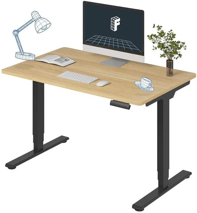 Main image of E6 3-Stage Dual Motor Electric Standing Desk 48 x 30 Sit Stand Up Desk, Holds 220 lbs, Adjustable Height w/Memory Presets, One-Piece Maple Desktop & Black Frame, Ships in 2 Boxes