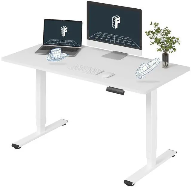 Main image of E6 3-Stage Dual Motor Electric Standing Desk 55 x 28 Sit Stand Up Desk, Holds 220 lbs, Adjustable Height w/Memory Presets, One-Piece White Desktop & White Frame, Ships in 2 Boxes
