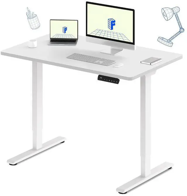 Main image of E3 Dual Motor Electric Standing Desk 48 x 30 Sit Stand Up Desk, Holds 220 lbs, Adjustable Height w/Memory Presets, One-Piece White Desktop & White Frame, Ships in 2 Boxes