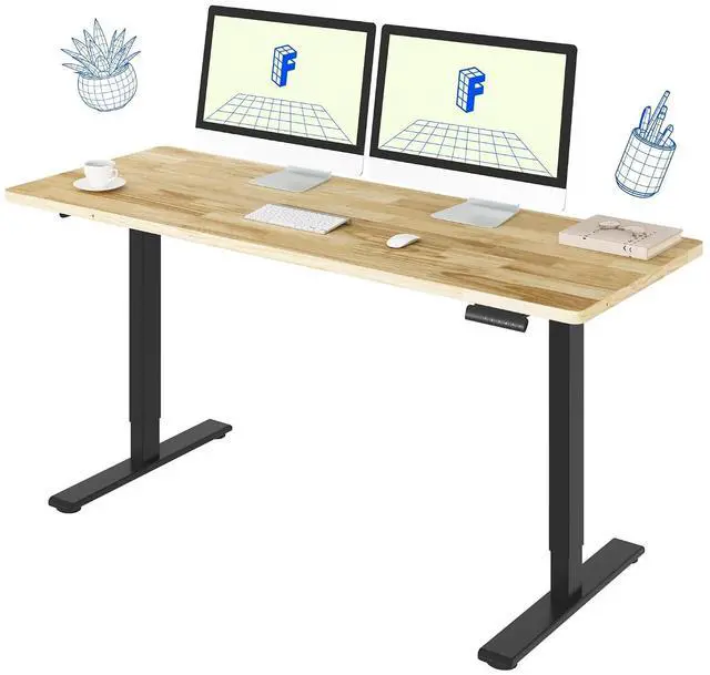 Main image of E3 Solid Wood Dual Motor 63 x 24 Electric Standing Desk Sit Stand Desk, Holds 220 lbs, Adjustable Height w/Memory Presets, Butcher Block Rubberwood Desktop & Black Frame, Ships in 2 Boxes