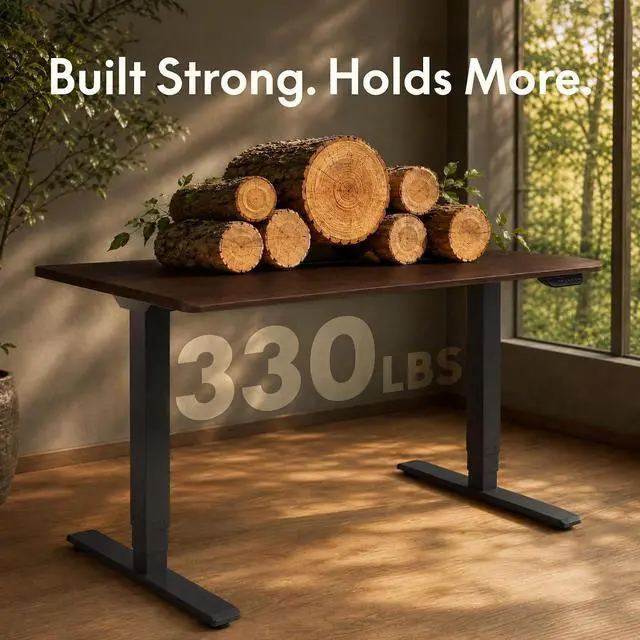 Alt view image 7 of 7 - E6 MAX 1" Thick Beveled-Edge Solid Wood Standing Desk, 63"x30" Dual Motor 3-Stage Heavy Duty Workstation, 330lbs Weight Capacity Height Adjustable Desk(Black Walnut Rubberwood + White Frame)
