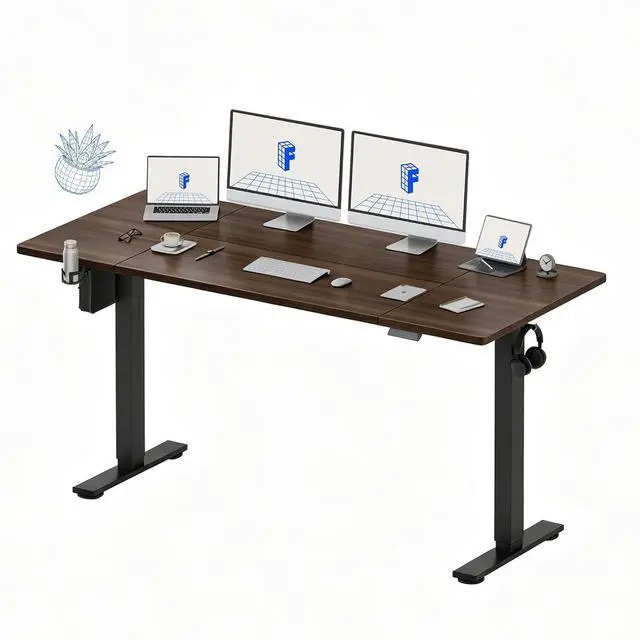 Main image of 79x32 Inch Electric Large Standing Desk for Home & Office, Spacious Splice Board Desk with Cable Management & Organizer, Cup Holder & Hook, Black Walnut