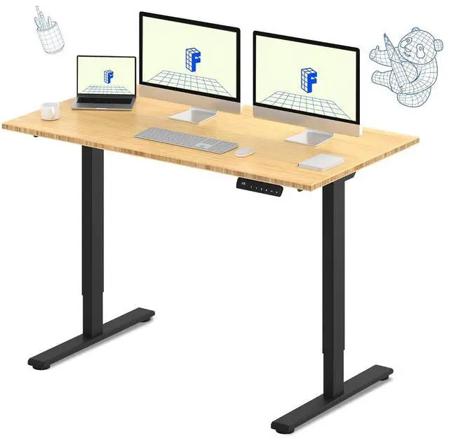 Main image of E3 Bamboo Dual Motor 60 x 30 Electric Standing Desk Sit Stand Up Desk, Holds 220 lbs, Adjustable Height w/Memory Presets, Solid Bamboo Desktop & Black Frame, Ships in 2 Boxes
