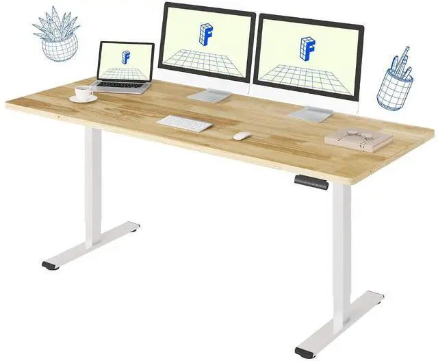 Main image of E3 Solid Wood Dual Motor 71 x 30 Electric Standing Desk Sit Stand Desk, Holds 220 lbs, Adjustable Height w/Memory Presets, Butcher Block Rubberwood Desktop & White Frame, Ships in 2 Boxes