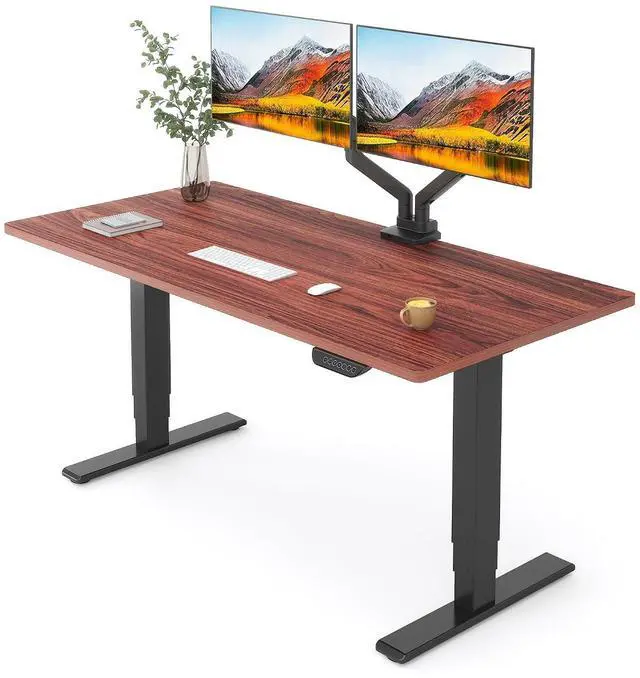 Main image of E6 MAX Dual Motor 55x28 Inch 3-Stage Heavy Duty Standing Desk, 330lbs Weight Capacity, Height Adjustable Desk w/Cable Management & Wheels (Seamless Mahogany Desktop + Black Frame)