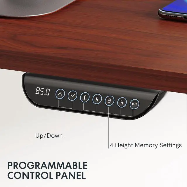 Alt view image 4 of 7 - E6 MAX Dual Motor 55x28 Inch 3-Stage Heavy Duty Standing Desk, 330lbs Weight Capacity, Height Adjustable Desk w/Cable Management & Wheels (Seamless Mahogany Desktop + Black Frame)