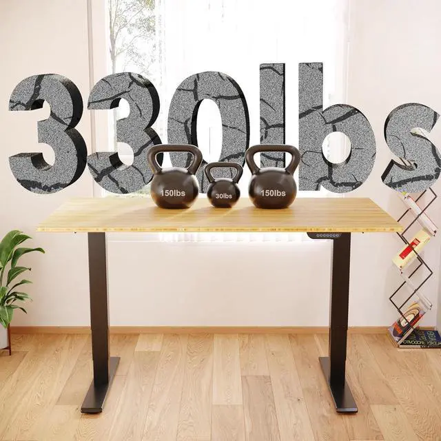 Alt view image 5 of 7 - E6 MAX Bamboo 72x30 Inch Dual Motor 3-Stage Heavy Duty Standing Desk, 330lbs Weight Capacity, Height Adjustable Desk w/Cable Management & Wheels (Solid Bamboo Desktop + Black Frame)