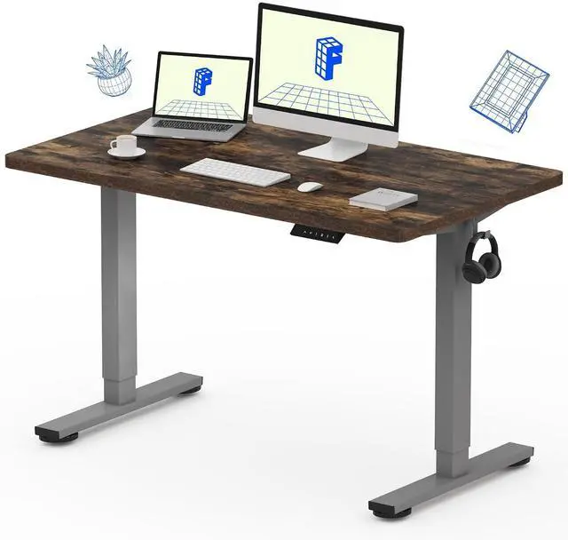 Main image of EN1 One-Piece Standing Desk 48 x 24 Inches Height Adjustable Electric Desk (Silver Frame + Rustic Top, 2 Packages)