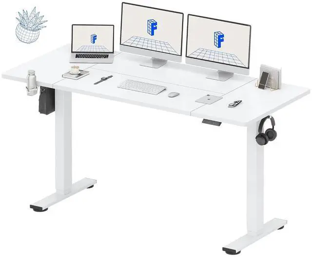 Main image of 71x32 Inch Electric Large Standing Desk for Home & Office, Spacious Splice Board Desk with Cable Management & Organizer, Cup Holder & Hook, White