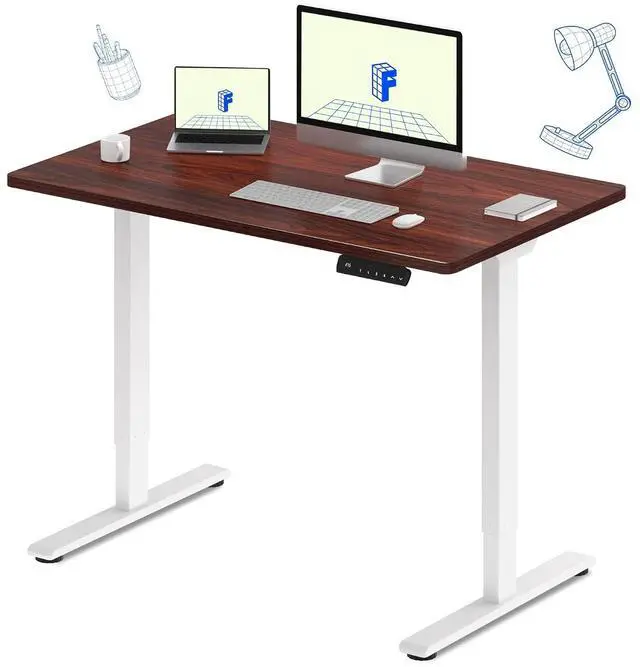 Main image of E3 Dual Motor Electric Standing Desk 48 x 30 Sit Stand Up Desk, Holds 220 lbs, Adjustable Height w/Memory Presets, One-Piece Mahogany Desktop & White Frame, Ships in 2 Boxes