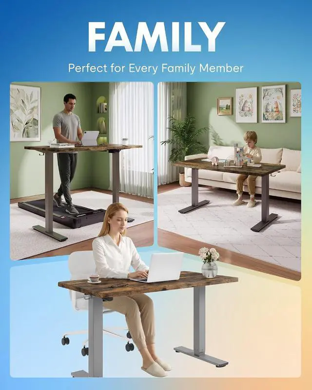 Alt view image 7 of 7 - EN1 One-Piece Standing Desk 48 x 24 Inches Height Adjustable Electric Desk (Silver Frame + Rustic Top, 2 Packages)