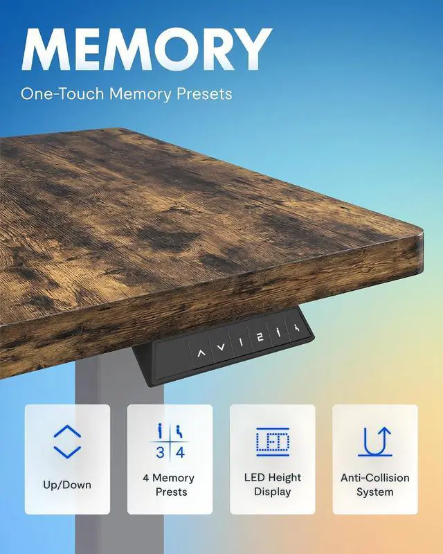 Alt view image 6 of 7 - EN1 One-Piece Standing Desk 48 x 24 Inches Height Adjustable Electric Desk (Silver Frame + Rustic Top, 2 Packages)