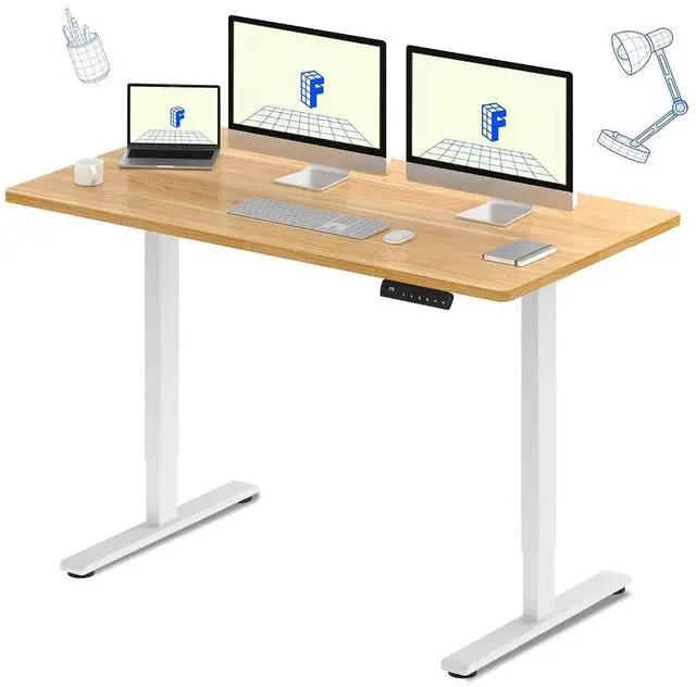 Main image of E3 Dual Motor 60 x 24 Electric Standing Desk Sit Stand Up Desk, Holds 220 lbs, Adjustable Height w/Memory Presets, One-Piece Maple Desktop & White Frame, Ships in 2 Boxes