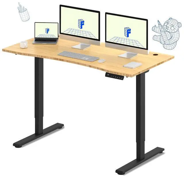 Main image of E3 Bamboo Dual Motor 60 x 30 Electric Standing Desk Sit Stand Up Desk, Holds 220 lbs, Adjustable Height w/Memory Presets, Solid Bamboo Curved Desktop & Black Frame, Ships in 2 Boxes