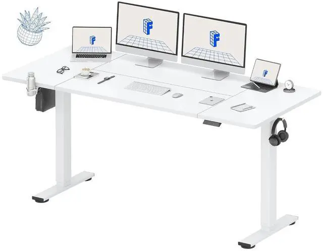 Main image of 79x32 Inch Electric Large Standing Desk for Home & Office, Spacious Splice Board Desk with Cable Management & Organizer, Cup Holder & Hook, White