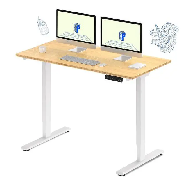 Main image of E3 Bamboo Dual Motor Electric Standing Desk 55 x 28 Sit Stand Up Desk, Holds 220 lbs, Adjustable Height w/Memory Presets, Solid Bamboo Desktop & White Frame, Ships in 2 Boxes
