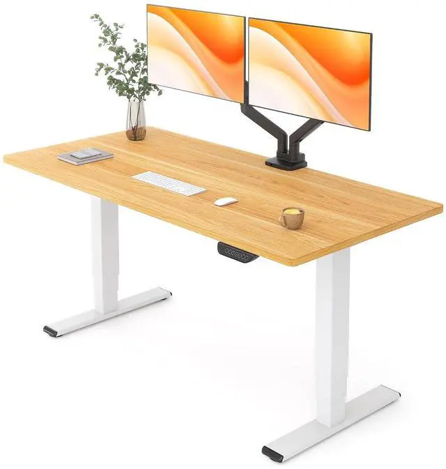 Main image of E6 MAX Dual Motor 55x28 Inch 3-Stage Heavy Duty Standing Desk, 330lbs Weight Capacity, Height Adjustable Desk w/Cable Management & Wheels (Seamless Maple Desktop + White Frame)