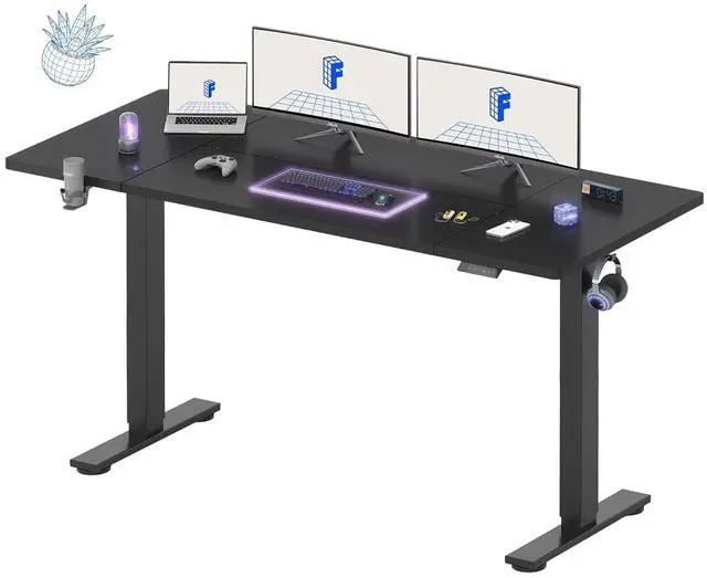 Main image of 71x32 Inch Electric Large Standing Desk for Home & Office, Spacious Splice Board Desk with Cable Management & Organizer, Cup Holder & Hook, Black