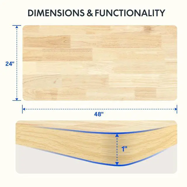 Alt view image 2 of 7 - Whole Piece Rubber Wood 48"x24" Desktop Height Adjustable Desk Rectangular Tabletop