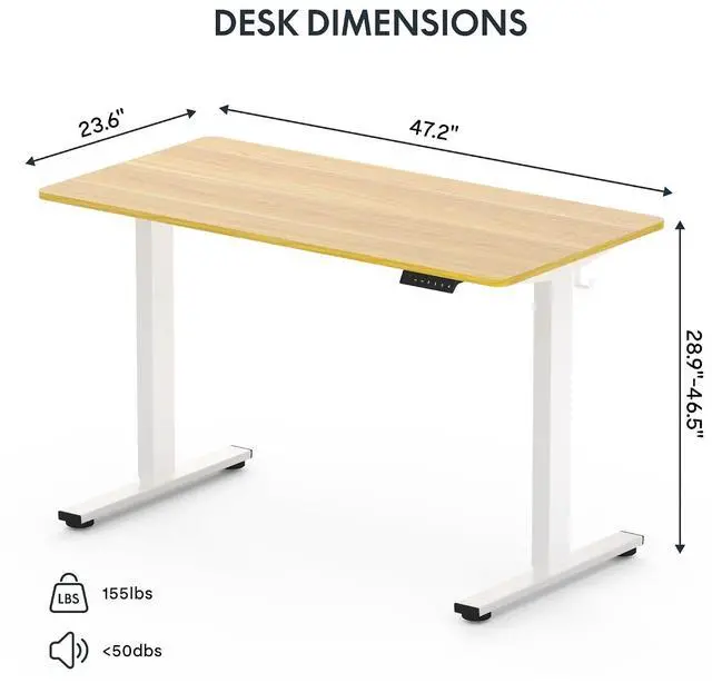 Alt view image 2 of 6 - EN1 One-Piece Standing Desk 48 x 24 Inches Height Adjustable Electric Sit Stand Up Desk for Home Office (White Frame + Maple Desktop)