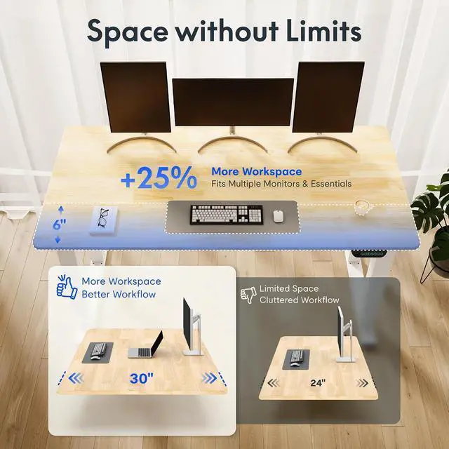 Alt view image 7 of 7 - E6Q 4-Leg Dual Motor Standing Desk, 63"x30" Solid Rubberwood Electric Height Adjustable Desk, Rock-Solid Stability, Heavy-Duty 540lb Capacity for Professional Workstations, Maple