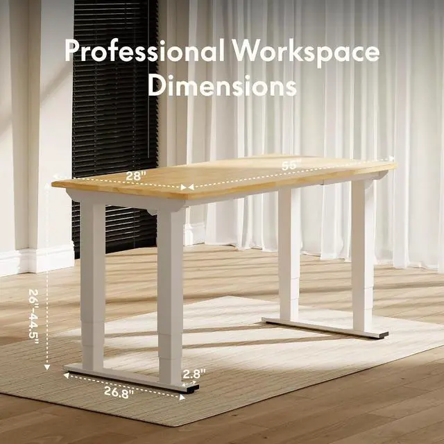 Alt view image 2 of 7 - E6Q 4-Leg Dual Motor Standing Desk, 55"x28" Solid Rubberwood Electric Height Adjustable Desk, Rock-Solid Stability, Heavy-Duty 540lb Capacity for Professional Workstations, Maple