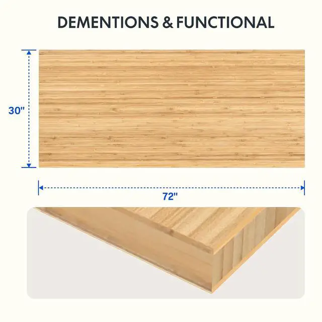 Alt view image 2 of 6 - Whole Piece Bamboo 72"x30" Desktop Height Adjustable Desk Rectangular Tabletop