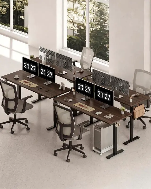 Alt view image 2 of 7 - 79x32 Inch Electric Large Standing Desk for Home & Office, Spacious Splice Board Desk with Cable Management & Organizer, Cup Holder & Hook, Black Walnut