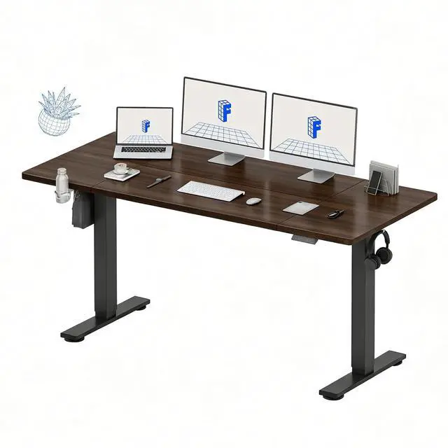 Main image of 71x32 Inch Electric Large Standing Desk for Home & Office, Spacious Splice Board Desk with Cable Management & Organizer, Cup Holder & Hook, Black Walnut